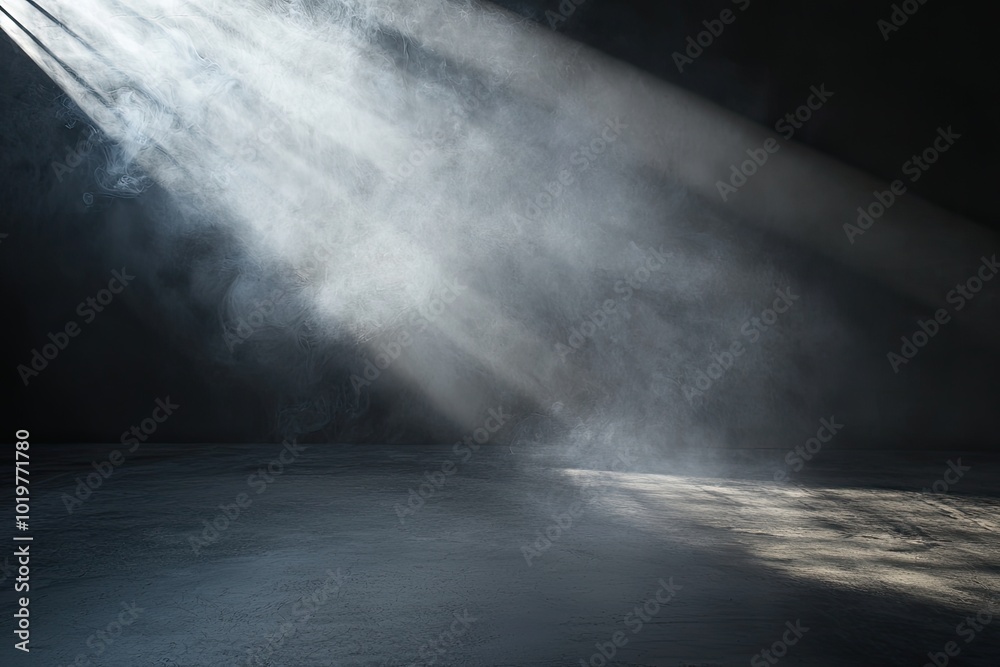 Poster Abstract dark background with smoke and fog on a concrete floor, an empty scene for product presentation