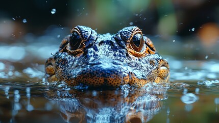 Fototapeta premium macro of a crocodiles head looking out of the water