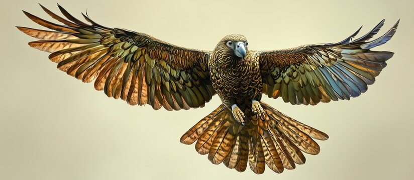 A Detailed Illustration of a Kea, a Unique New Zealand Parrot