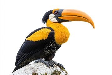 Fototapeta premium Majestic Great Hornbill Perched Elegantly on Branch in Vibrant Forest Setting - Stunning Wildlife Photography for Nature Lovers and Bird Enthusiasts