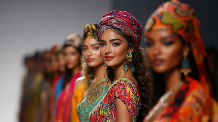 Fototapeta premium Dazzling Fashion Showcase Vibrant Styles and Cultural Expression on the Runway