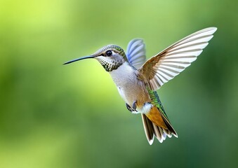 Naklejka premium Stunning Colorful Hummingbird in Mid-Flight Capturing Nature's Beauty and Vibrancy in a Lush Environment Perfect for Wildlife and Bird Photography Enthusiasts