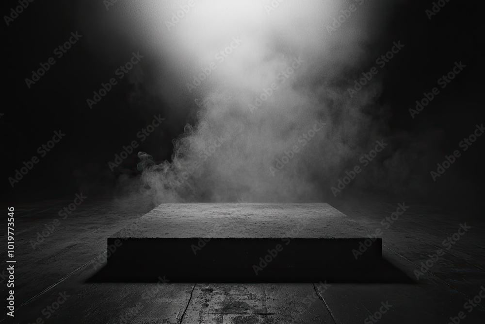 Poster dark room with a concrete floor and smoke, a dark background for product presentation. dark, empty s