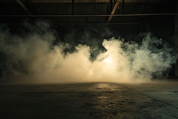 Obraz premium Dark background, concrete floor with smoke and fog, dark scene, spotlights on the ground, background for product presentation
