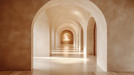 Fototapeta premium A Long, Arched Corridor With Sunbeams Streaming Through