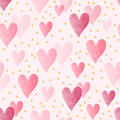Pink heart seamless pattern vector. Symbol of love and Valentine's day. Romance sign. Happy valentine. Watercolor design for fabric, kid cloth, baby dress, card, cover, print, wrapping, paper, decor.