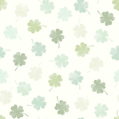 Clover leaf seamless pattern vector. Hand drawn green leaves wallpaper. Symbol of lucky. Good luck. Watercolor design for fabric, kid cloth, baby dress, wrapping, paper, cover, card, print, decor.