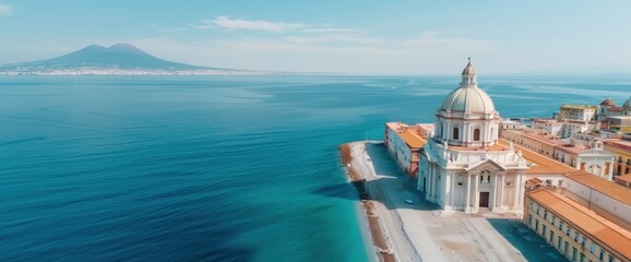 Obraz premium Breathtaking Coastal View of Vesuvius and Historic Architecture by the Sea