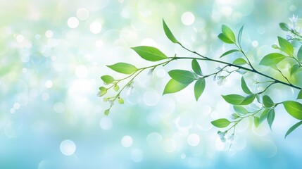Obraz premium Fresh green plant branch highlighted by soft, dreamy bokeh lights, representing renewal, peace, and the beauty of nature.