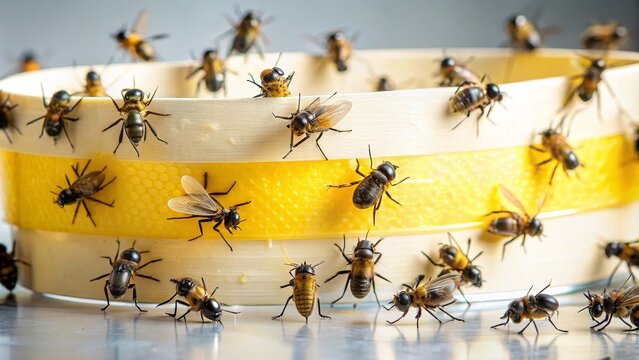 Flies stuck to sticky flytrap tape, flies, insect, trap, adhesive, caught, pest control, tape, sticky, flypaper, creepy
