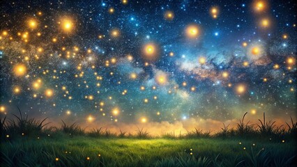 Glowing fireflies in a starry night sky , fireflies, night, stars, glowing, nature, calm, peaceful, illumination, insects