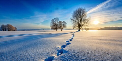 Footprints in the snow on a clean winter landscape , footprints, snow, winter, cold, nature, white, footsteps, walking