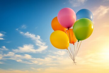 Obraz premium Colorful Balloons Floating in the Sunny Sky