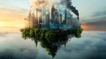 A Surreal Floating Cityscape Nature Meets Urbanization in a Dreamlike Landscape