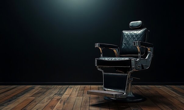 Classic Barbershop Leather Chair with Wood Floor Background