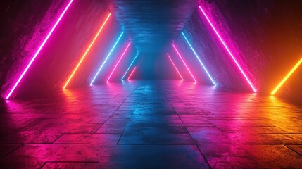 Abstract neon glowing geometric lines 3D rendering business