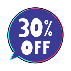 30% off. Sale badge for business company. Marketing design. Illustration on white background.