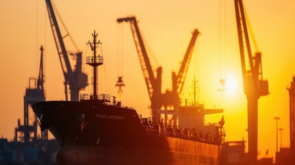 Obraz premium Loading containers onto cargo ship with large crane 
