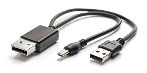 Black USB cable and adapter isolated on white background
