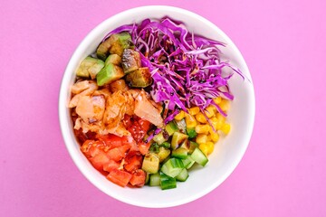 Chicken Salad Bowl on a Pink Background