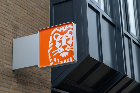 ING Bank flag sign logo, ING is Global financial institution of Dutch origin, currently offering banking, investments, life insurance and retirement services. Utrecht the Netherlands. 18 February 2023