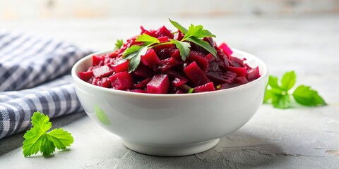 Bowl of pickled red beet salad on a white background, pickled, red beet, salad, food, healthy, vegetarian, appetizer, snack