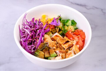 Chicken Salad Poke Bowl on a White Background