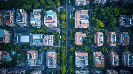 Obraz premium Technical city blueprint focusing on zoning for different sectors like residential, commercial, and transportation networks, complemented by designated green spaces