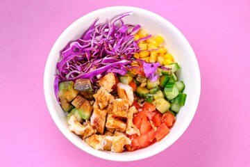 Chicken Salad Bowl on a Pink Background