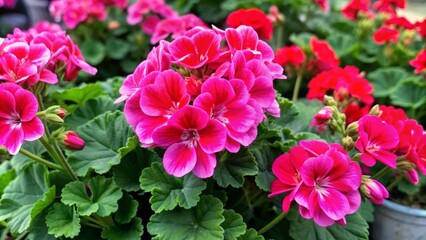 Obraz premium Vibrant geranium pelargonium flowers in full bloom , nature, floral, garden, petals, colorful, blossom, plant, outdoor