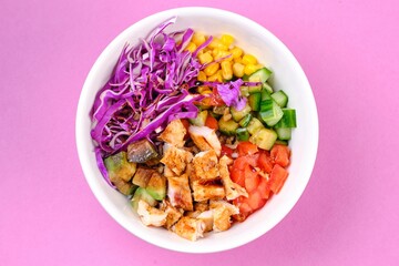 Chicken Salad Bowl on a Pink Background