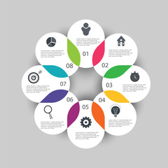 Infographic circle. Process chart. Vector diagram with 8 options. Can be used for graph, presentation, report, step options