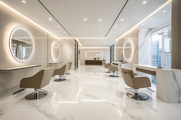 Hair Salon with Marble Floor and Chairs