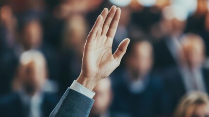 A person making a solemn vow, with a hand raised and a serious expression, vow of promise, commitment