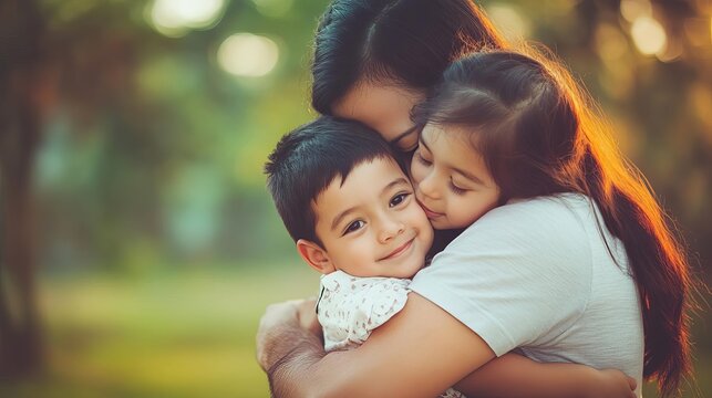 A parent hugging a child with an expression of assurance, symbolizing the promise of unconditional love, family promise, love and care