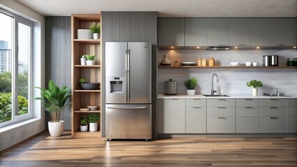 Sleek and stylish modern refrigerator for the kitchen room in a home, kitchen, appliance, fridge, refrigerator, sleek