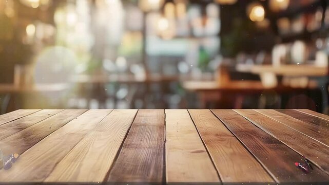 wooden board empty table cafe coffee shop seamless looping overlay 4k virtual video animation background