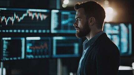 Fototapeta premium Businessman Looking at Stock Market Data