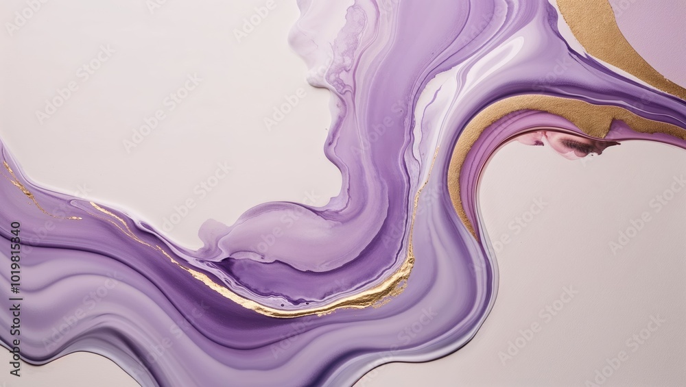 Wall mural Abstract purple and gold swirls paint a beautiful backdrop.