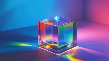 Glass Cube with Colorful Lights