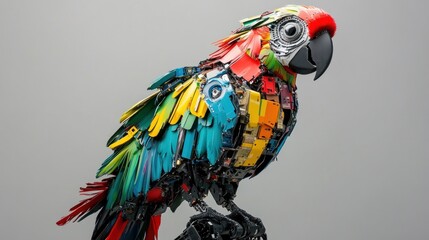 Mechanical Macaw: A Colorful Assemblage of Recycled Materials