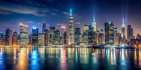 Fototapeta premium Majestic city skyline at night with bright lights illuminating the darkness, night, majesty, city, skyline, lights