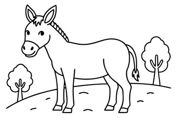 Cartoon donkey is standing in a clearing. Vector background with a farm animal stock illustration