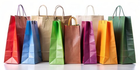 Naklejka premium Various types of shopping bags isolated on white background, shopping, bags, grocery, reusable, eco-friendly, retail, plastic