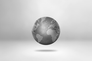 Concrete world globe isolated on white background. Symbol of devitalized earth