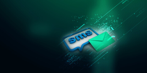 3d rendering Envelope  with SMS