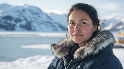 Noble Alaskan Inuit Woman in Serene Landscape
