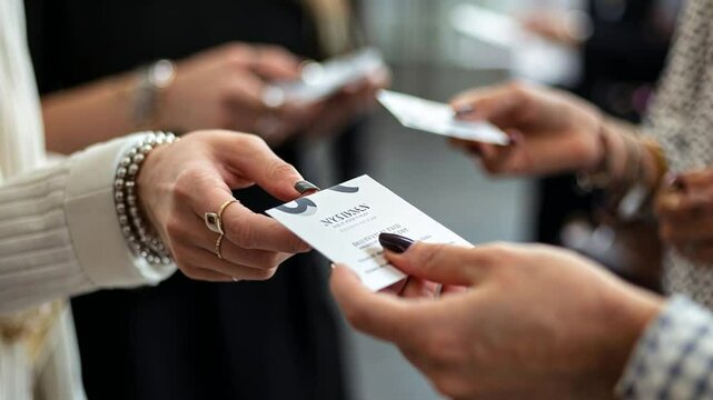 A close-up of a hand giving out business cards