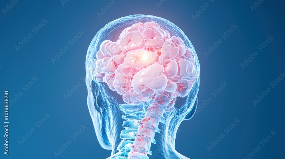 Poster rendered medically accurate illustration of the human brain and spine in detailed 3d visual format