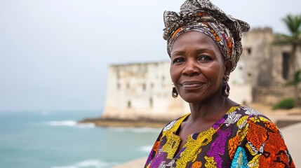 Vibrant Portrait of Ghanaian Woman by the Coast